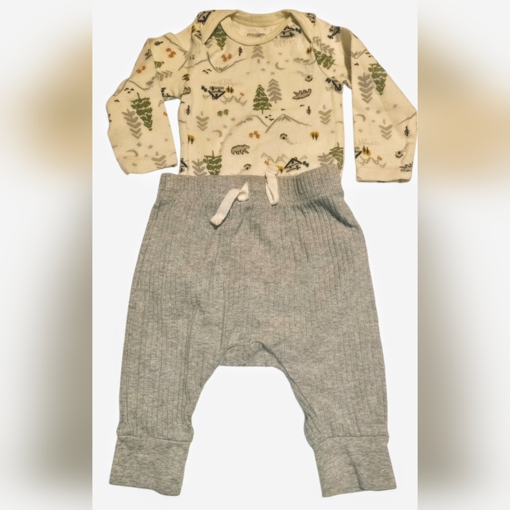 3/$8 Long Sleeve Forest Print Top and Gray Pants